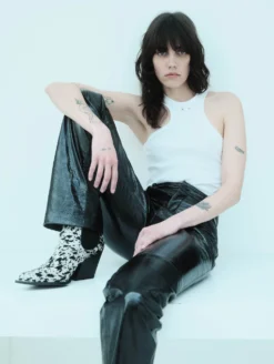 Débardeur Encolure Américaine Jersey à Côtes Blanc