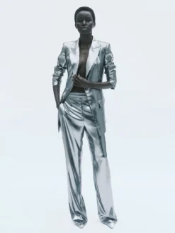 Veste En Lamé "liquide" Argent