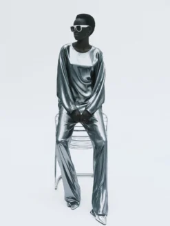 Top Effet Cape En Lamé "liquide" Argent