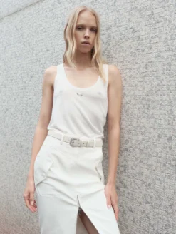 Jupe Crayon Zippée En Gabardine Stretch Blanc