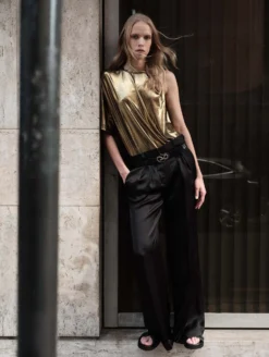 Tee-shirt Drapé En Jersey Métallisé Gold