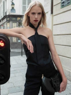 Top En Twill De Soie Imprimé Rayures Tennis