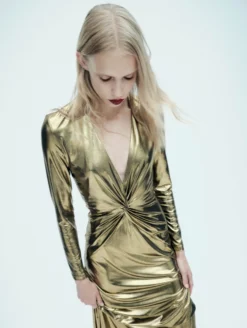Robe Longue En Jersey Métallisé Gold