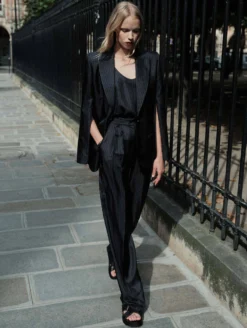 Pantalon En Twill De Soie Imprimé Rayures Tennis