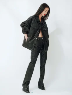 Blouson Oversized En Denim Résiné Noir