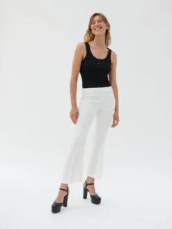 Pantalon 7/8 évasé En Crêpe Blanc