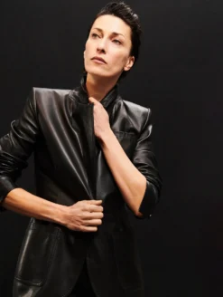 Veste En Cuir D'agneau Plongé Noir