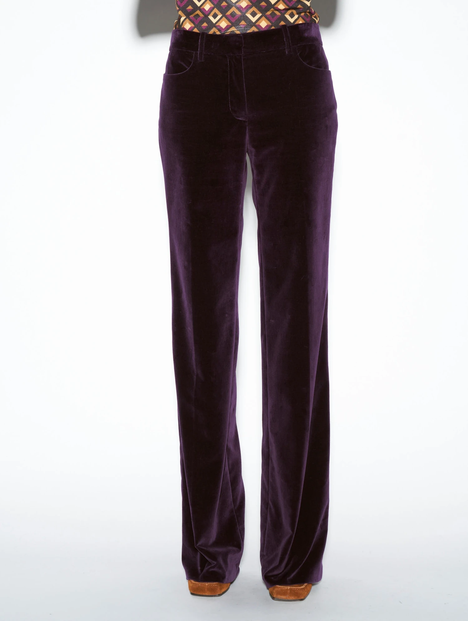 Pantalon Coupe Flare En Velours Prune 6 Pantalon Coupe Flare En Velours Prune – Image 6