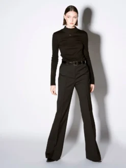 Pantalon Coupe Flare En Gabardine De Laine Noir