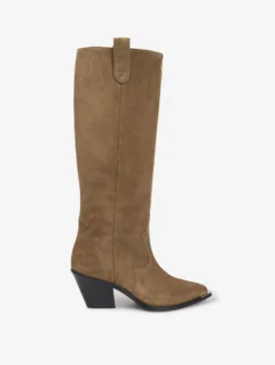 Bottes Western En Veau Velour Taupe