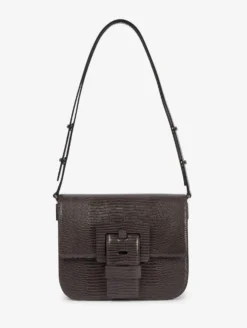 Sac "Touch Me" En Cuir Gaufré Lézard Gris