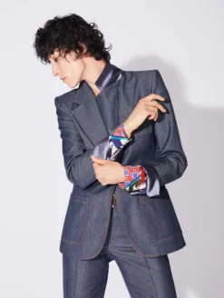 Veste De Costume En Denim Lavé Bleue