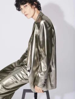 Veste De Costume Coupe Boyfriend En Lamé Gold