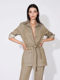 Veste Saharienne En Denim Lavé Tilleul