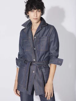 Veste Saharienne En Denim Lavé Bleue