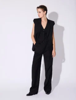 Veste Sans Manches Gabardine Laine Stretch Noire