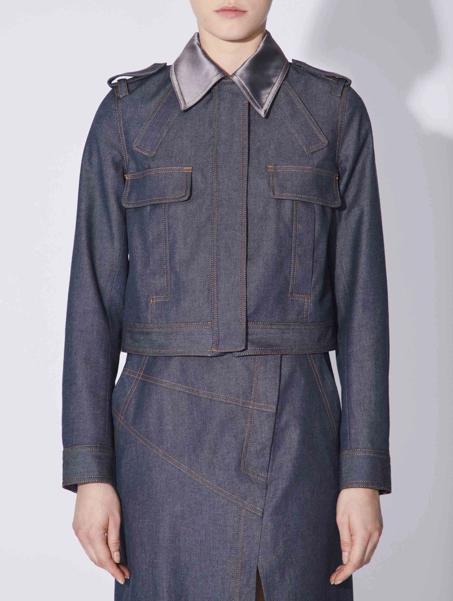 Blouson Zippé Court En Denim Lavé Bleu 5 Blouson Zippé Court En Denim Lavé Bleu – Image 5