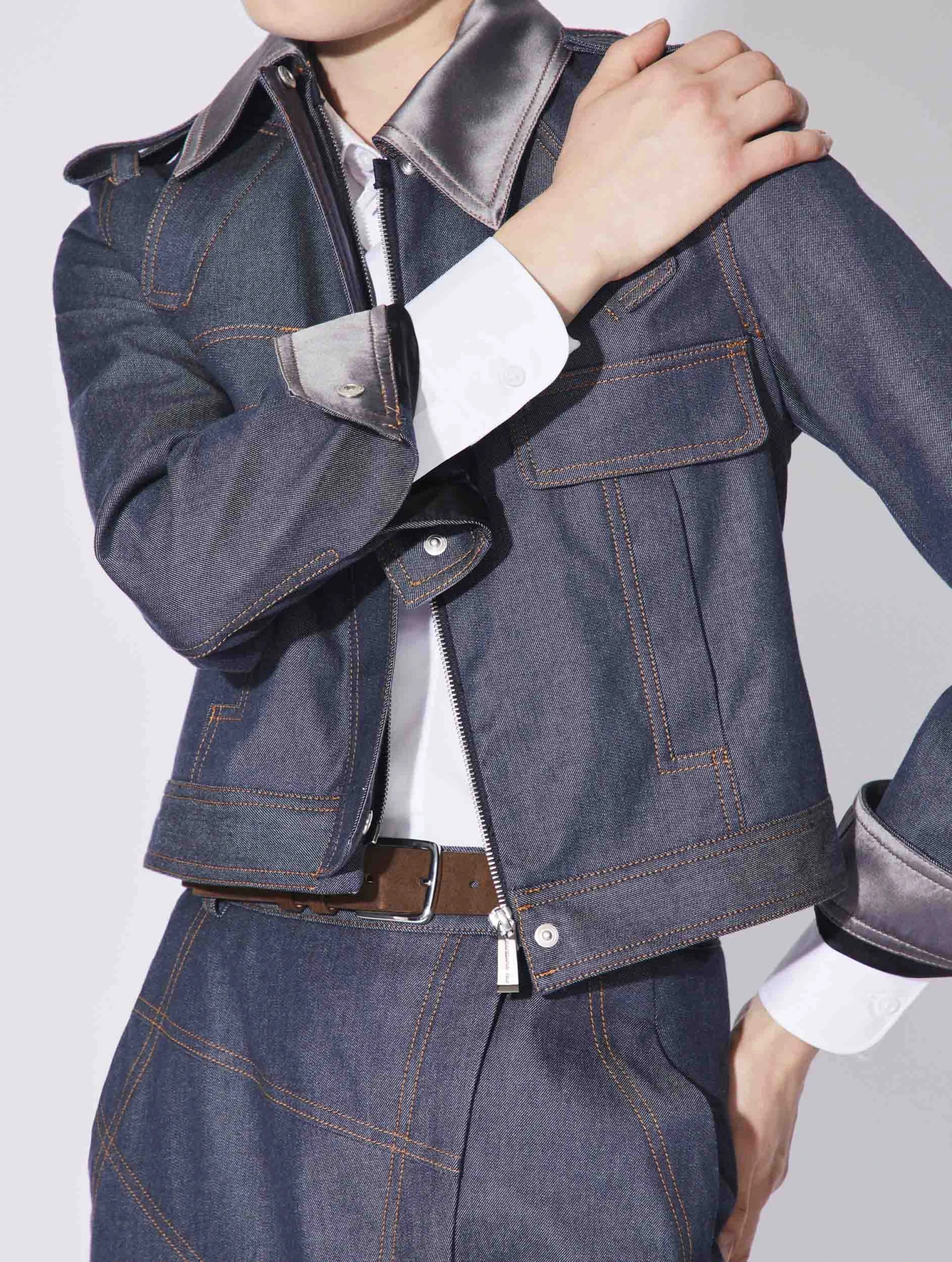 Blouson Zippé Court En Denim Lavé Bleu 2 Blouson Zippé Court En Denim Lavé Bleu – Image 2