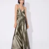 Robe Longue à Fines Bretelles En Lamé Gold