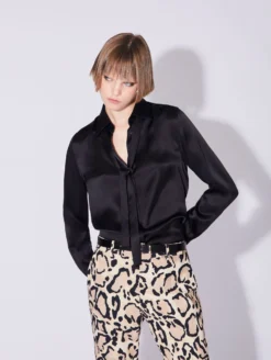 Chemise En Satin De Soie Lavallière Noire