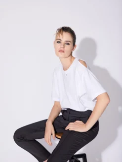 Tee-shirt à Découpes En Jersey De Coton Blanc