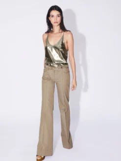 Pantalon Coupe Flare En Denim Lavé Tilleul