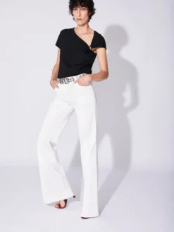 Pantalon Flare En Satin De Coton Stretch Blanc