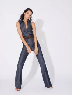 Combinaison Pantalon En Denim Lavé Bleue