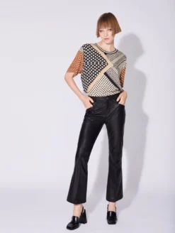 Pantalon Trompette En Cuir Plongé Noir