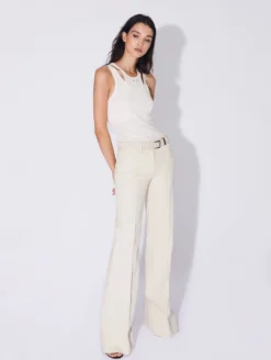 Pantalon Coupe Flare En Denim Lavé Crème