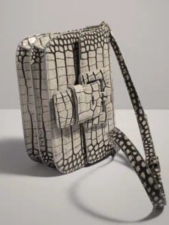 Sac "Touch Me" En Cuir Gaufré Ivoire Patiné Noir