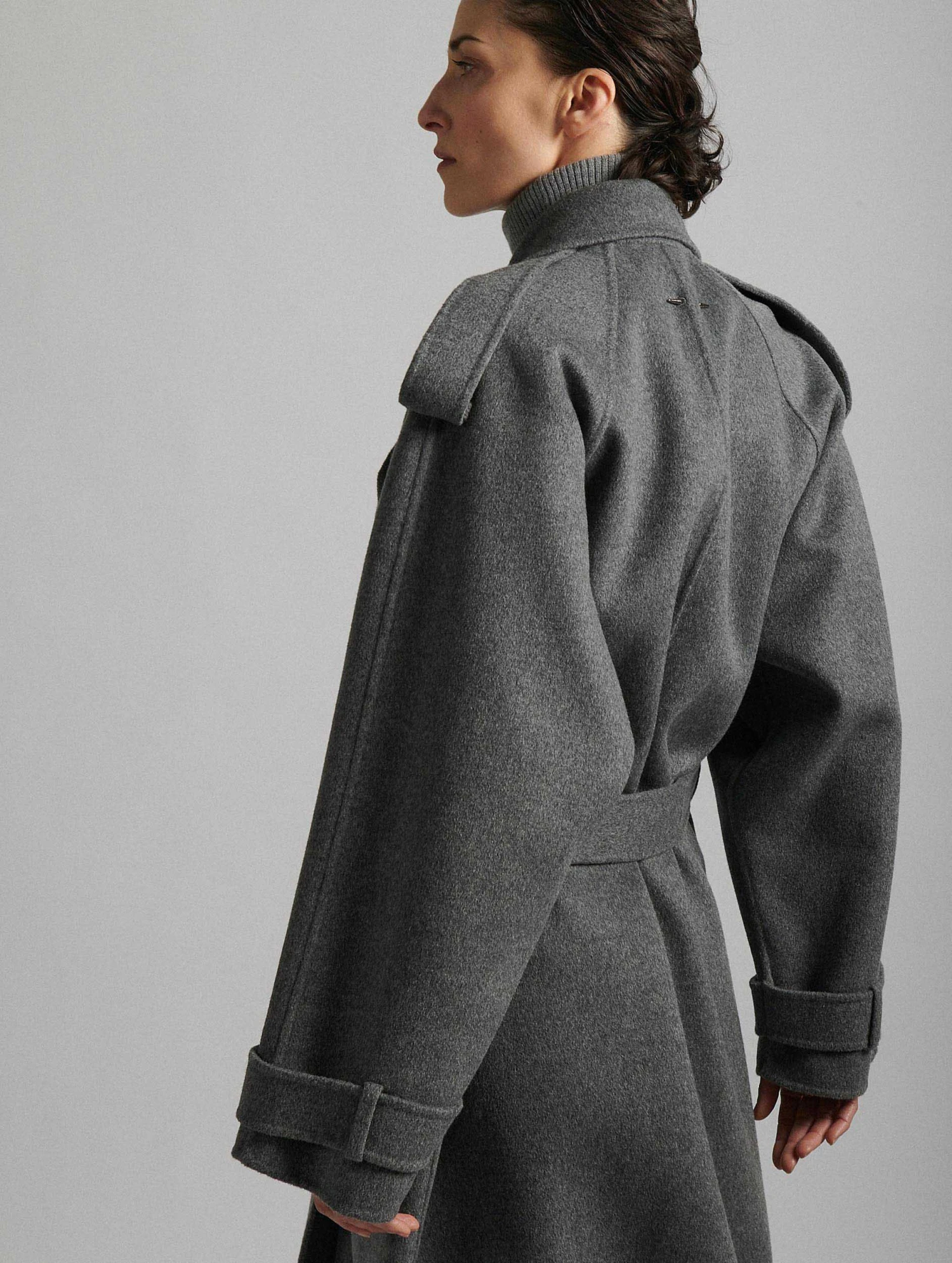Manteau Ceinturé En Laine Double Face Gris 5 Manteau Ceinturé En Laine Double Face Gris – Image 5