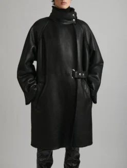 Manteau à Col Montant En Peau Lainée Noir -barbarabui Soldes Magasin E1180EUQ 1010 additional c01676b2 215f 44a2 a1bf 3139e6d9852a