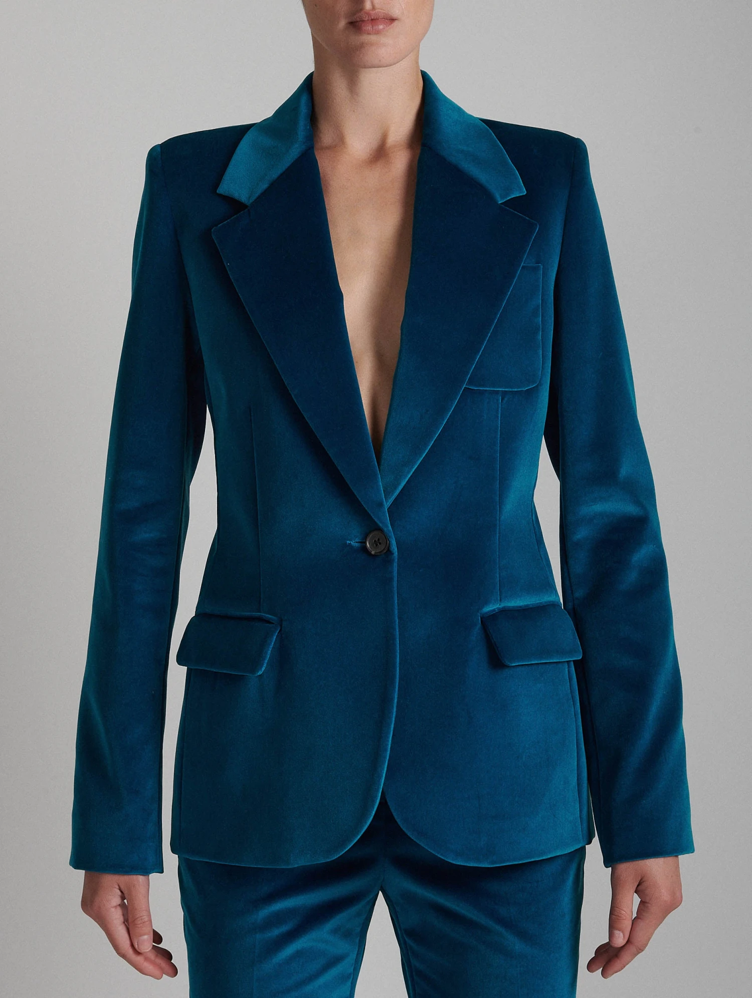 Veste Cintrée En Velours Bleu 6 Veste Cintrée En Velours Bleu – Image 6