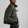 Blouson En Tweed Bouclette Et Cuir Verni
