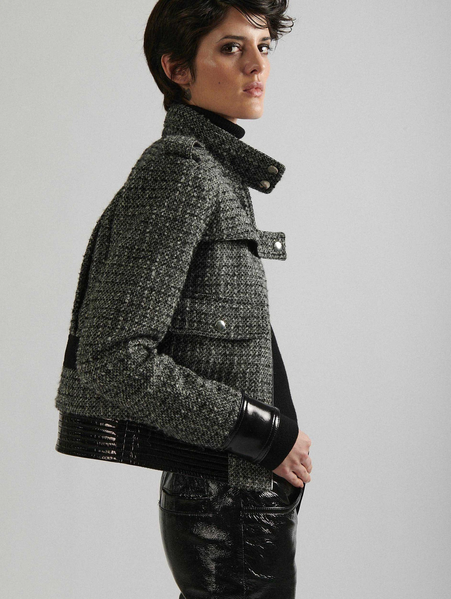 Blouson En Tweed Bouclette Et Cuir Verni 1 Blouson En Tweed Bouclette Et Cuir Verni