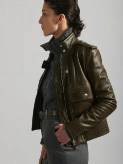 Blouson Pilote En Cuir Plongé Vert Forêt -barbarabui Soldes Magasin E1283EUI 57 3 70e52c9b 8029 4384 96d6 349d7e501c05