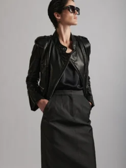 Blouson Biker En Cuir Plongé Noir