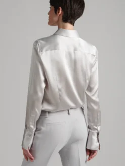 Chemise Lavallière En Satin De Soie Gris Perle -barbarabui Soldes Magasin E1402HCA 09 3