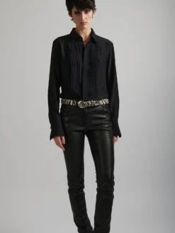 Chemise à Plastron En Crêpe De Soie Noire