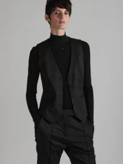 Gilet De Costume En Gabardine De Laine Noir