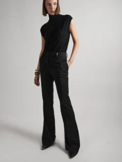 Pantalon Coupe Bootleg En Gabardine De Laine Noir