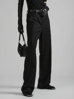 Pantalon Taille Basse En Gabardine De Laine Noir