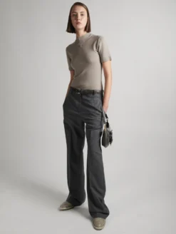 Pantalon Taille Basse En Gabardine De Laine Gris
