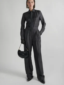 Pantalon Large En Twill Imprimé Flanelle Rayée