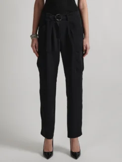 Pantalon Battle Ceinturé En Crêpe Fluide Noir -barbarabui Soldes Magasin E1645XEF 10 additional
