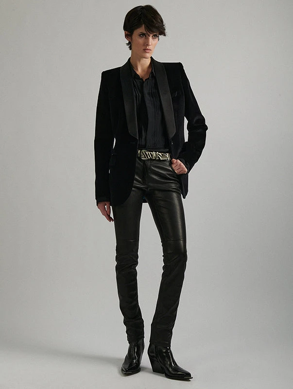 Pantalon Coupe Slim En Cuir Plongé Stretch Noir 3 Pantalon Coupe Slim En Cuir Plongé Stretch Noir – Image 3