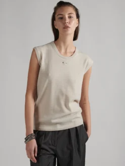 Pull Col Rond Sans Manches En Maille Mérinos Sable