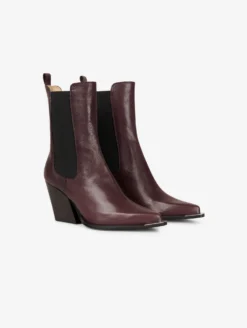 Boots élastiqués En Cuir Bordeaux