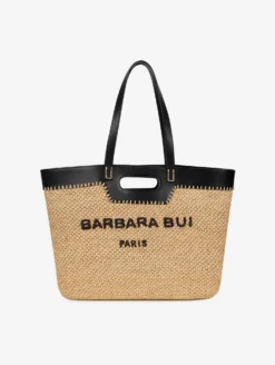 Sac Cabas En Raphia Naturel Et Cuir Noir